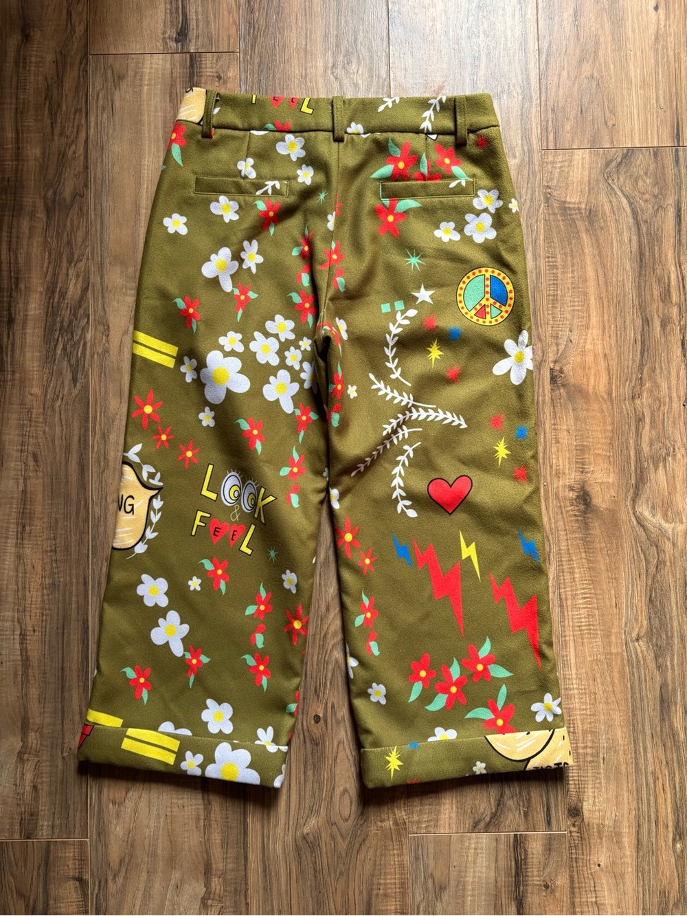 RARE Vtg Nooworks x Ashley Dreyfus Olive High Rise Crop Wide Leg Painter Pants M - Picture 2 of 8